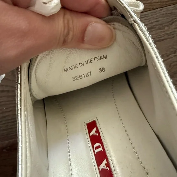 Prada Women's Metallic Silver Sneakers Size 38 - Picture 12 of 12